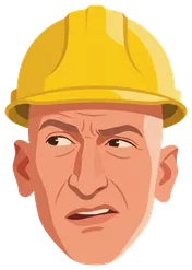 Niall in a hard hat, looking sceptical