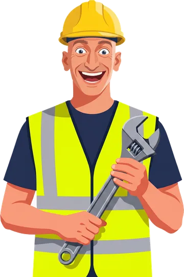 Niall, the SomeTool.ie mascot, in a hard hat holding a spanner